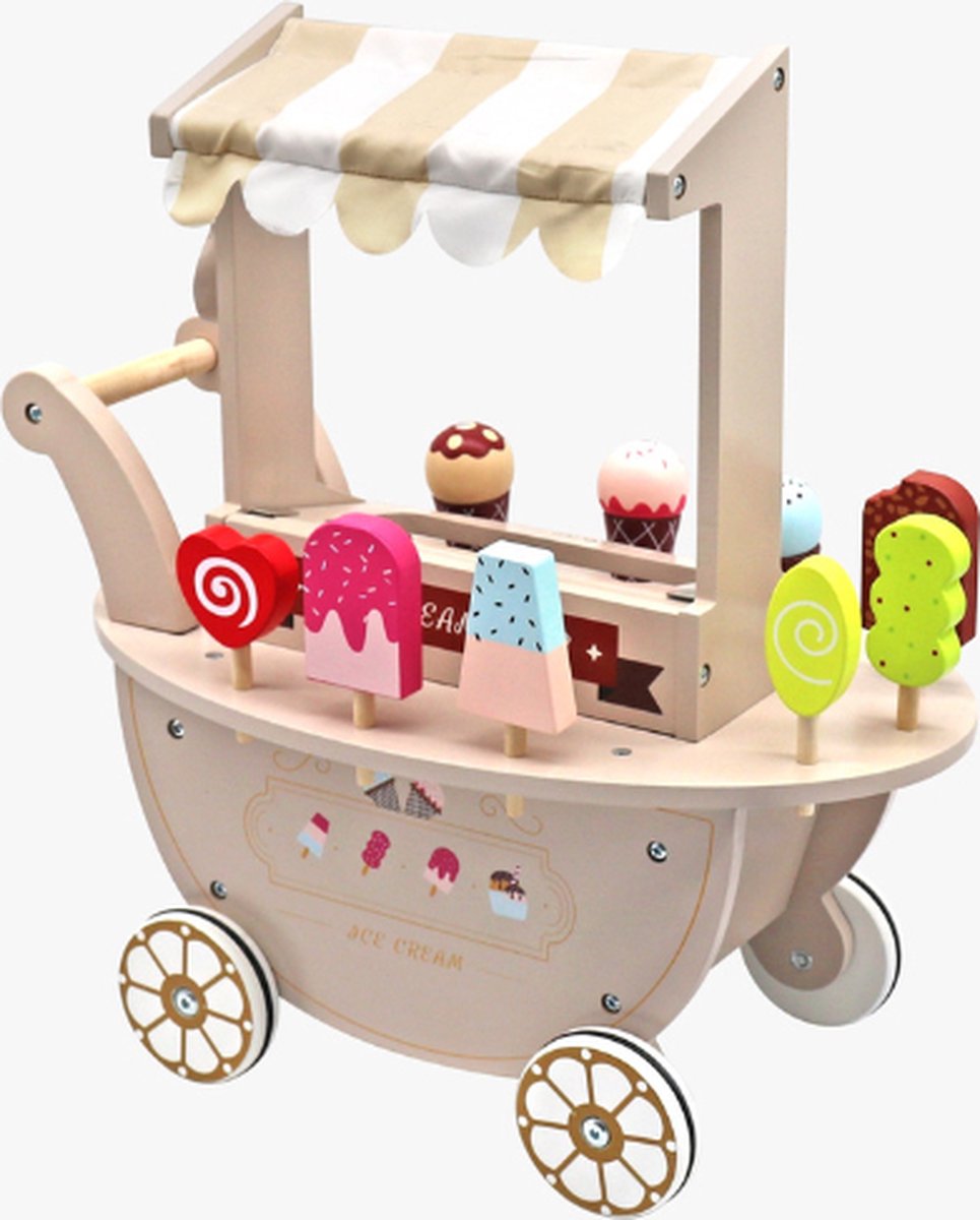   Houten ijscokar | Inclusief 9 houten ijsjes | 41x19x44cm